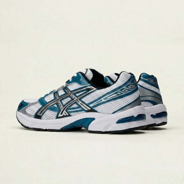 Asics Gel-Kayano 14 — Blanc / Bleu canard / Argent vue 3
