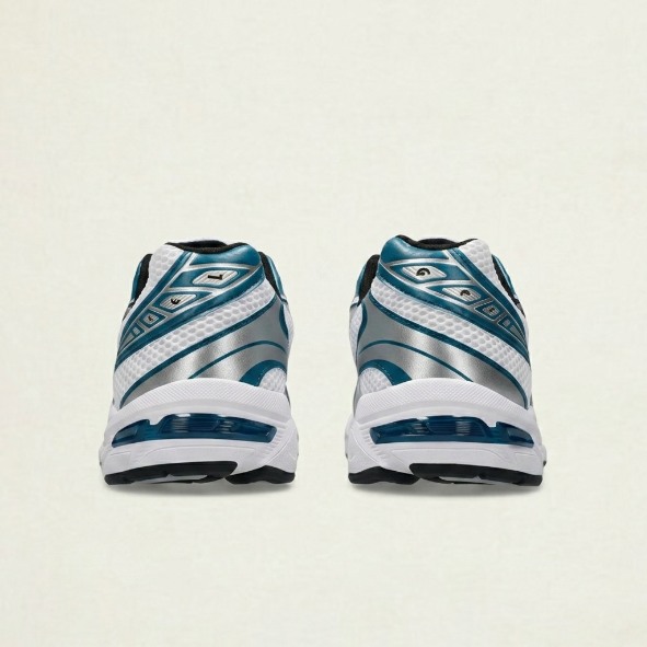 Asics Gel-Kayano 14 — Blanc / Bleu canard / Argent vue 4
