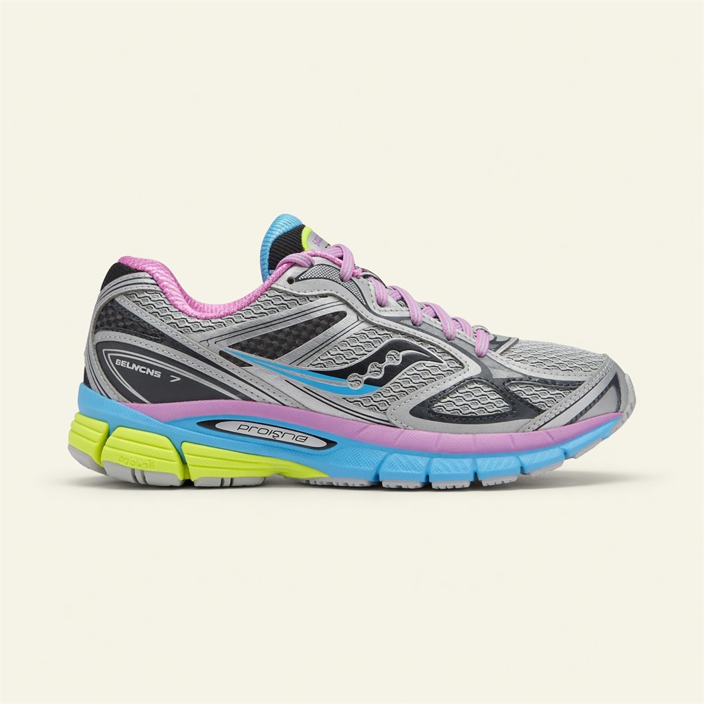 Saucony ProGrid Guide 7 — Gris / Rose / Bleu / Jaune Néon