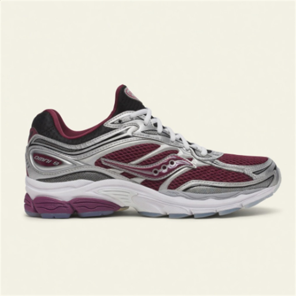 Saucony ProGrid Omni 9 — Bordeaux / Argent / Blanc