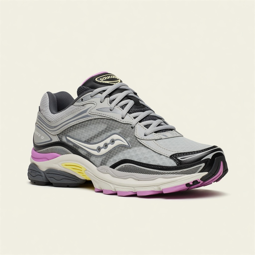 Saucony ProGrid Omni 9 — Gris / Violet / Jaune vue 2